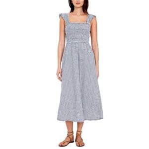 Old Navy Blue Fit & Flare Lightweight Smocked‎ Blue Gingham Midi Dress Sz XL